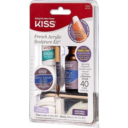 Kiss French Acrylic Modeling Set With Liquid Acrylic, Acrylic Powder, Shaping Brush, Nail File, Quick-Drying Nail Glue And 40 Nail Tips
