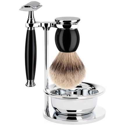 Muhle Sophist Black 4-Piece Silvertip Badger/Safety Razor Shaving Set - No Blades Included