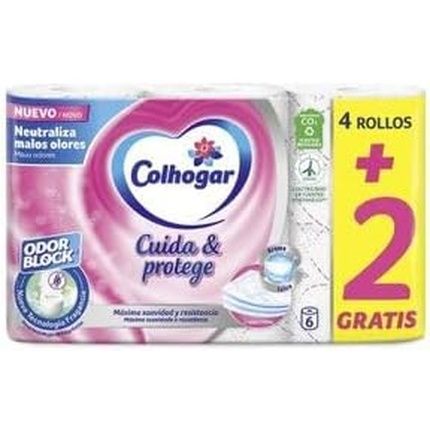 Colhogar Cares & Protects Soft And Durable Toilet Paper 6 Rolls 3 Ply 100% Fragrance Free White