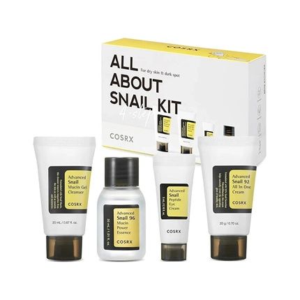 Cosrx All About Snail Korean Skincare Tsa Approved Travel Size Gift Set Cleanser Essence Cream Eye Cream Snail Mucin For Repairing Recovering Rejuvenating