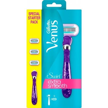 Gillette Venus Extra Smooth Swirl Starter Set 4 Pieces With Flexball Swirl Handle And 3 Blades
