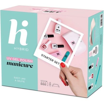 Hi Hybrid Ultimate Home Starter Set With 24W Uv Led Lamp, Soak-Off Red Gel Nail Polish, Top & Base Coat, Remover And More