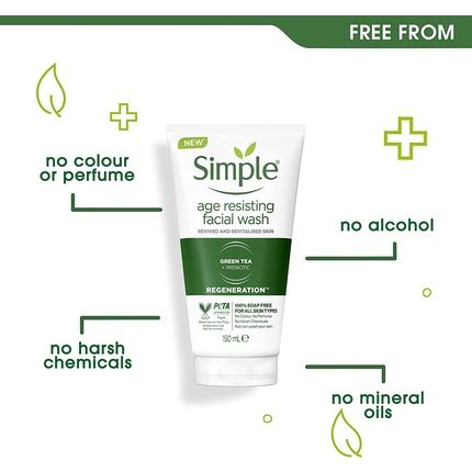 Simple Regeneration Age Resisting Facial Wash Cleanser With Green Tea And Prebiotics 150Ml Chamomile - Image 3