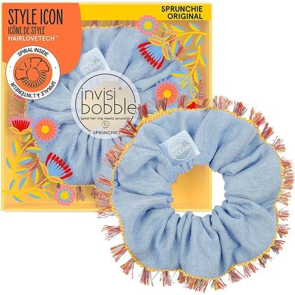 Invisibobble Sprunchie Hola Lola Scrunchie Denim Girls Women Fabric Hair Scrunchie Limited Collection Flores Bloom