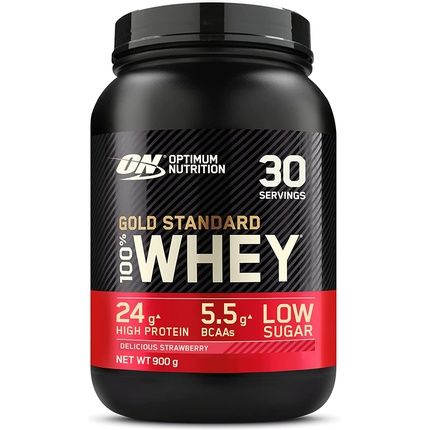Optimum Nutrition Gold Standard Whey Protein Muscle Building Powder With Glutamine And Amino Acids 30 Servings 900G Delicious Strawberry