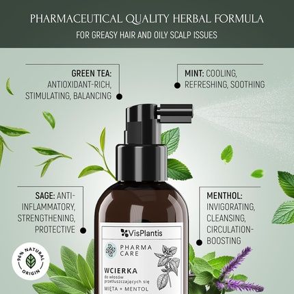 Vis Plantis Leave-In Scalp Tonic With Mint & Menthol 150Ml Sebum Control Lotion For Oily Hair & Roots Nourishing Greasy Hair Care Treatment - Image 3