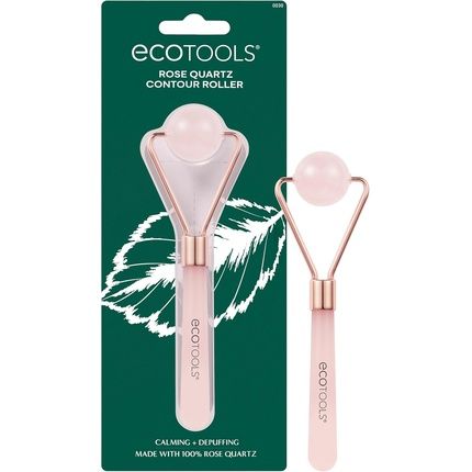 Ecotools Rose Quartz Contour Roller Skincare Sculpting Tool Facial Roller For Depuffing Calming Skin Unique Ball Shape Natural Beauty Tool Pink