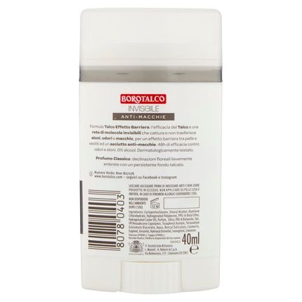 Borotalco Deodorant Stick Invisible Gray 40Ml - Roll On Invisible Talc Barrier Effect 1.3 Fl Oz Made In Italy - Image 3