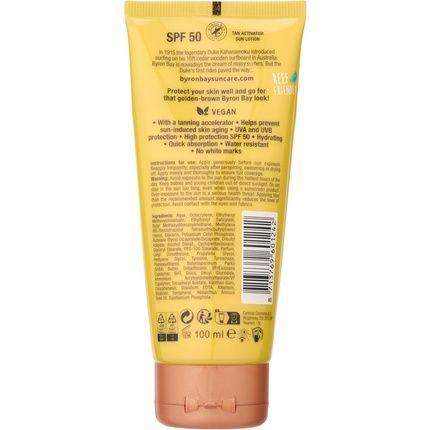 Byron Bay Australia Spf 50 Sun Lotion Travel Tube Bronzing Tan Activator Deeper Tan Uva Uvb Instant Protection Non-Greasy Water-Resistant No White Marks Summer Fragrance 100Ml