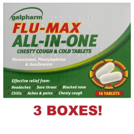 Galpharm Flu Max All In One Chesty Cough And Cold Tablets Sore Throat - Pack Of 48