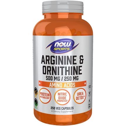 Now Sports Nutrition Arginine & Ornithine 500/250Mg Amino Acids 250 Veg Capsules
