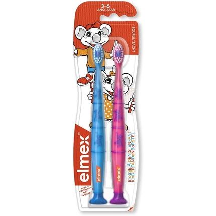 Elmex Soft Toothbrushes For 3-6 Years Old - Green And Pink Pack Of 2