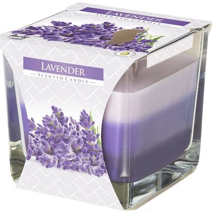 Tri Color Scented Candle, Square Glass, Scent: Violet, 32 Hour Burn