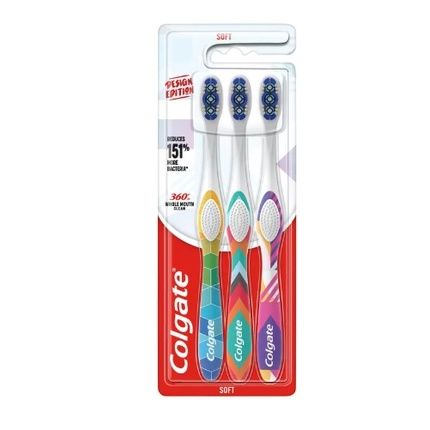 Colgate Whole Mouth Clean 360 Toothbrushes Soft Design - 3 Pieces