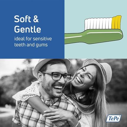 Tepe Nova Soft Toothbrush For Adults With Tapered Head, Angled Neck, And Thumb Grip