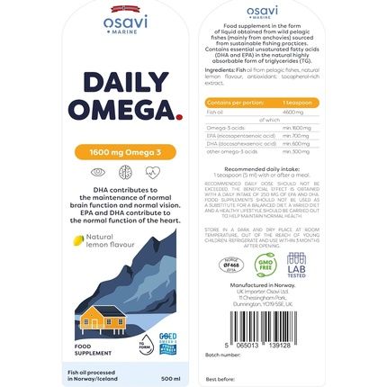Osavi Daily Omega 1600Mg Omega 3 Natural Lemon 500Ml