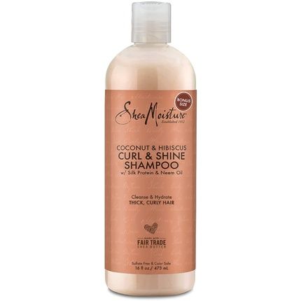 Shea Moisture Coconut & Hibiscus Curl & Shine Shampoo With Shea Butter, Coconut Oil, And Vitamin E - Family Size 16 Fl Oz
