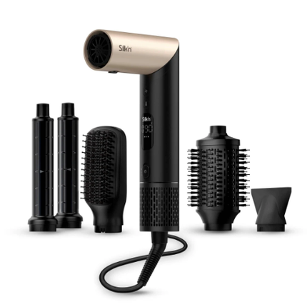 Silk'N Silkyair Flex 5-In-1 Air Styler & Hair Dryer With Auto-Wrap Curling Attachment, Paddle Brush, Oval Brush, Concentrator, Diffuser, Storage Case, No Heat Damage 1300W Black