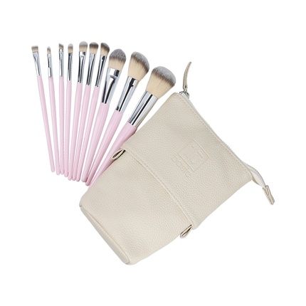 Ilu Basic Set 10 Makeup Brushes With Pink Bag