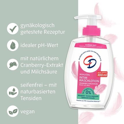 Cd Intimate Care Wash Lotion 300Ml With Cranberry Extract And Lactic Acid - Vegan - Image 3