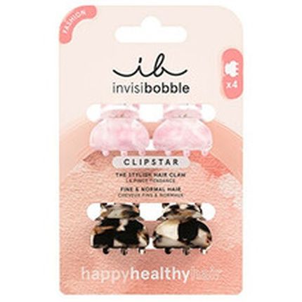 Invisibobble Clipstar Small Non-Slip Hair Clips Pink & Brown Leopard