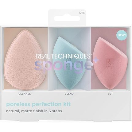 Real Techniques Sponge+ Beauty Makeup Blenders For Facial Cleanser, Foundation And Setting Powder Probiotic Infused