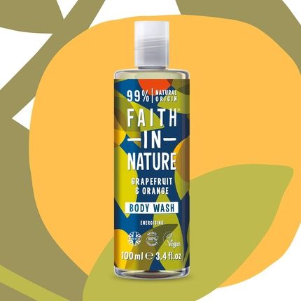 Faith In Nature Grapefruit And Orange Body Wash 100Ml - Travel Size Revitalizing Vegan And Cruelty-Free Formula For Normal To Dry Hair