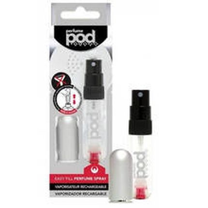 Travalo Pod Pure Perfume Atomizer Genie-S Refillable System Travel Tsa Approved Reusable And Airtight Easy-Fill Mini Pump Sprayer Lightweight Clear Body Fun Colorful Lid Silver 0.17Oz