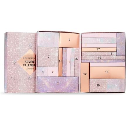 Revolution Beauty 24-Piece Holiday Beauty Advent Calendar Makeup Gift Set With Lip Gloss Nourishing Lip Masks Brushes Brow Gel Vegan Cruelty-Free