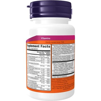 Now Daily Vits With Fruit And Veggie Blend Lutein And Lycopene 30 Veg Capsules