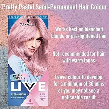 Schwarzkopf Live Pretty Pastels Semi-Permanent Pink Hair Dye Lasts Up To 8 Washes Rose Gold P123 1 Count - Image 3