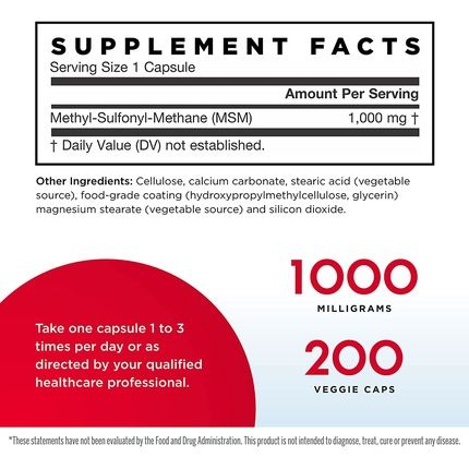 Jarrow Formulas Msm Methyl-Sulfonyl-Methane Sulfur 1000Mg 200 Vcaps
