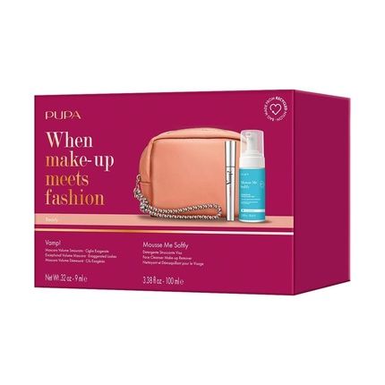 Pupa Vamp Mascara Gift Set For Women Mousse Me Softly Face Cleanser 100Ml With Pink Bag