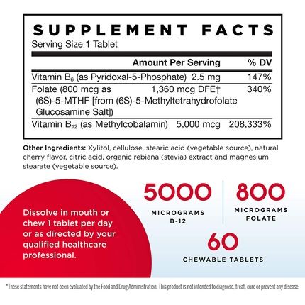 Jarrow Formulas Methyl B-12 & Methyl Folate Cherry Chewable Tablets 60 Count