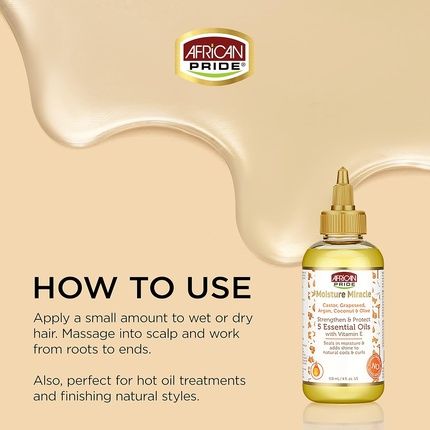 African Pride Moisture Miracle 5 Essential Oils - Castor, Grapeseed, Argan, Coconut & Olive Oil 4Oz