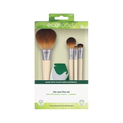 Ecotools Core Five Makeup Brush And Sponge Kit For Eyeshadow, Blush, Bronzer, Eyeliner, And Foundation - 5 Piece Set
