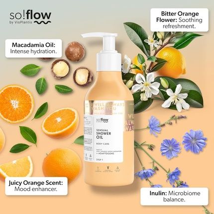 So!Flow Radiant Glow Shower Oil With Juicy Orange & Cardamom, Infused With Citrus Aurantium Amara Flower Extract For Refreshed Skin - Image 3