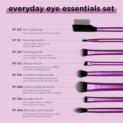 Real Techniques Everyday Eye Essentials Makeup Brush Set For Liner - Image 3