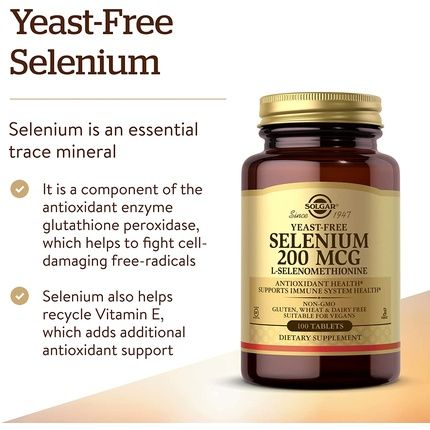 Solgar Yeast-Free Selenium 200Mcg 100 Tablets - Supports Antioxidant And Immune System Health - Non-Gmo Vegan Gluten Free Dairy Free Kosher - Image 3
