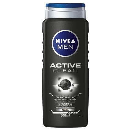 Nivea Men Active Clean Shower Gel For Face, Body, And Hair 500Ml