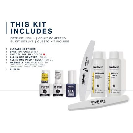 مجموعة أظافر جل احترافية من أندريا - مجموعة احترافية مع برايمر أظافر ألترابوند، وقاعدة جل وطبقة علوية، وطلاء جل، ومزيل، ومستحضر إعداد + منظف نظيف، ومبرد أظافر قابل للغسل
