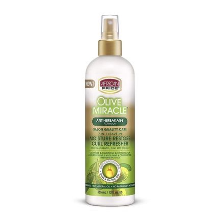 African Pride Olive Miracle 7-In-1 Leave-In Moisture Restore Hair Curl Refresher With Olive And Tea Tree Oil 12Oz