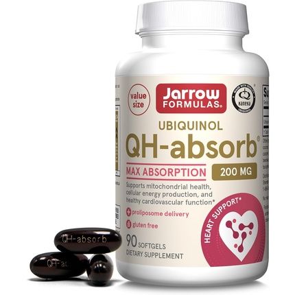 Jarrow Formulas Qh-Absorb 200Mg Active Antioxidant Co-Q10 Dietary Supplement Supports Mitochondrial Energy Production Cardiovascular Health 90 Softgels