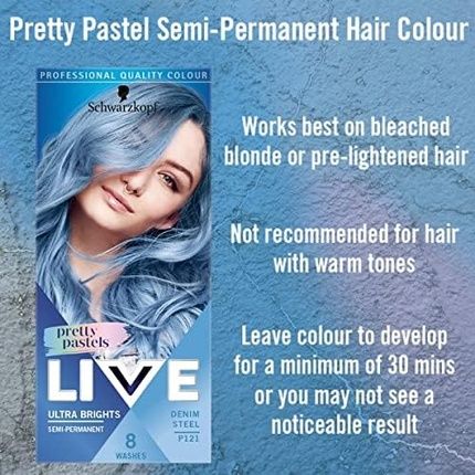 Schwarzkopf Live Pretty Pastels Semi-Permanent Blue Hair Dye 1 Count - Image 3