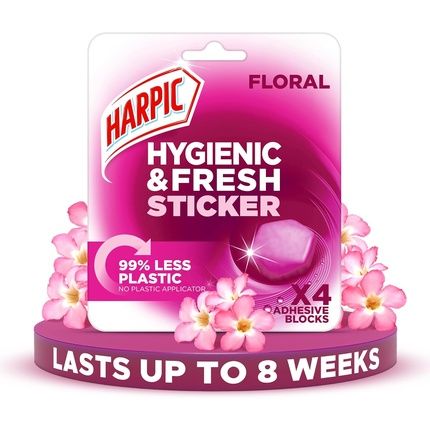 Harpic Hygienic Fresh Sticker Adhesive Toilet Block Floral Pack Of 4