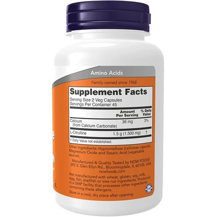 Now Foods L-Citrulline Vegetarian Vegan 750Mg 90 Capsules
