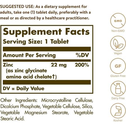 Solgar Chelated Zinc 100 Tablets 110G