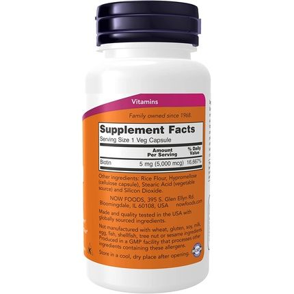 Now Supplements Biotin 5000Mcg Amino Acid Metabolism And Energy Production 60 Veg Capsules