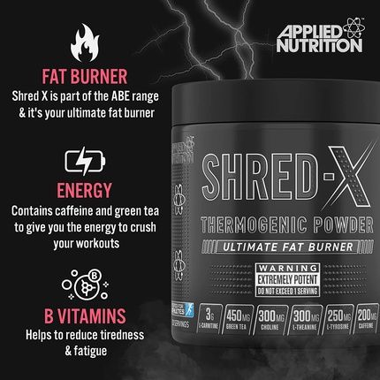 Applied Nutrition Shred X Fat Burner Abe All Black Everything Thermo Weight Management Lemon Ice Tea 300G - 30 Servings