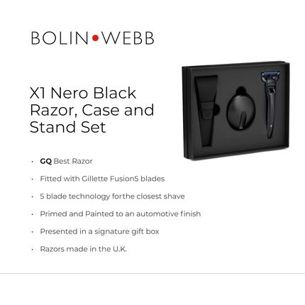 Bolin Webb Handle With Razor Stand And Waterproof Travel Case In Nero Black With Gillette Fusion5 Blade Cartridge